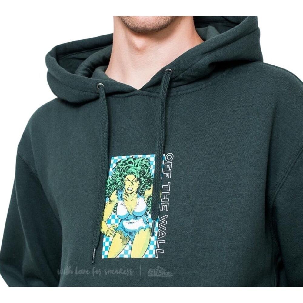 Vans x Marvel She-Hulk Pullover Hoodie Mens Medium Darkest Spruce Green New